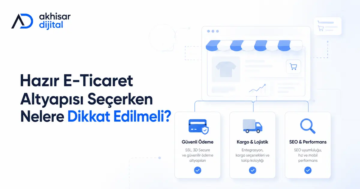 Ödeme, kargo, ürün yönetimi, entegrasyon ve SEO özellikleri karşılaştırılan hazır e-ticaret altyapısı ekranı