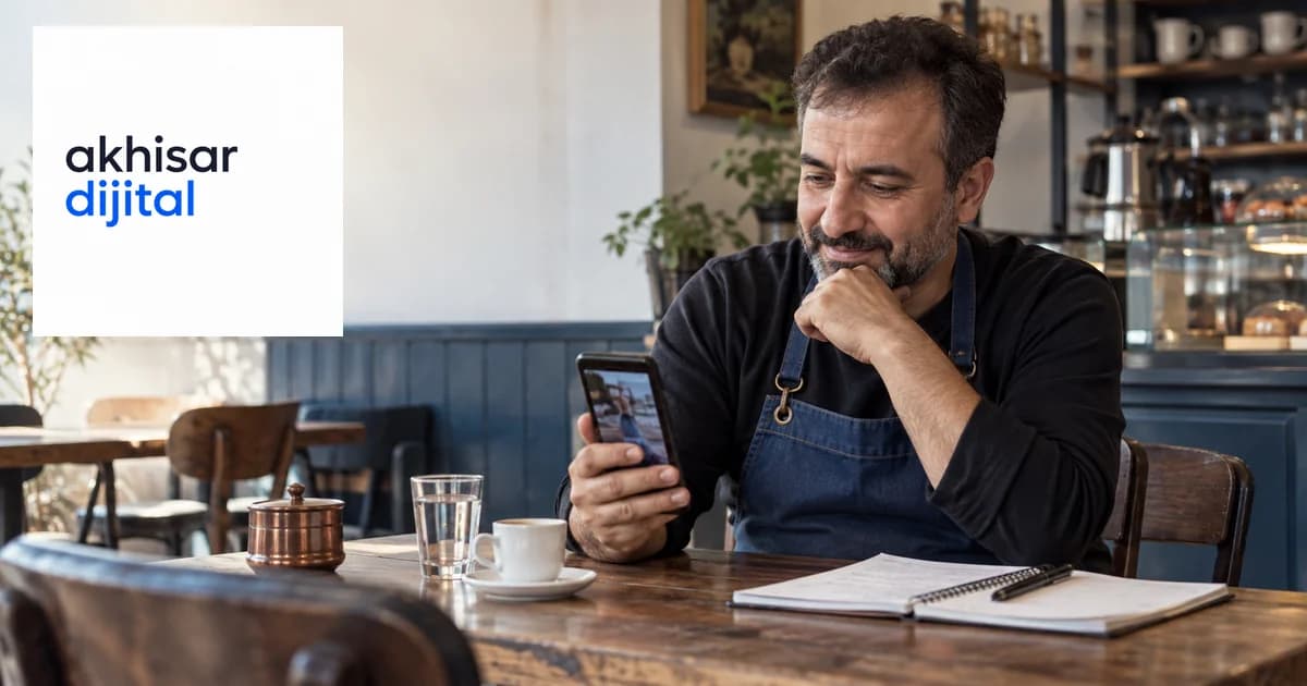 Temsili Akhisar kafe işletmecisi telefonunda kısa video içeriğini inceliyor