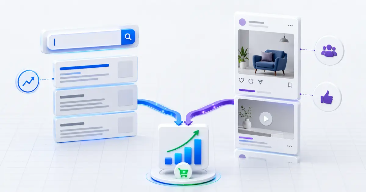 Google arama reklamları ile Instagram ve Facebook reklamlarını karşılaştıran dijital pazarlama ekranları