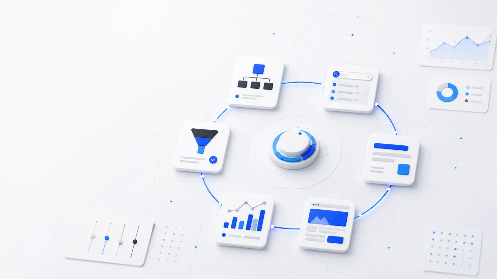 Kampanya yapısı, arama terimleri, reklam, açılış sayfası, dönüşüm ve raporlamadan oluşan Google Ads optimizasyon döngüsü