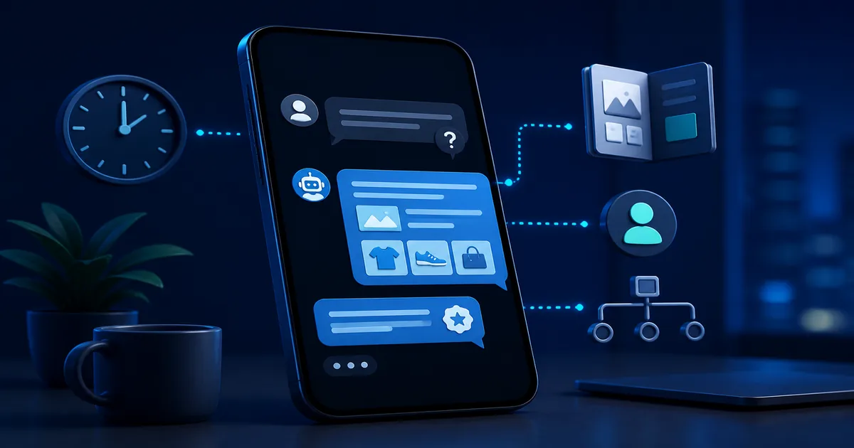 İşletme telefonunda müşteri sorusunu karşılama, katalog ve yönlendirme mesajlarıyla otomatik yanıtlayan mesaj akışı
